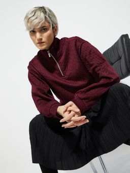 max - Maroon ALAYA F x URB_N Women Knit High Neck Sweatshirt