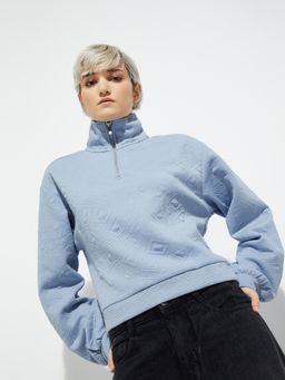 max - Blue ALAYA F x URB_N Women Textured High Neck Sweatshirt