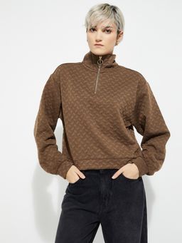 max - Brown ALAYA F x URB_N Women Textured Sweatshirt