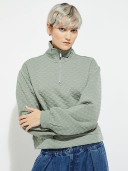 max - Green ALAYA F x URB_N Women Textured Boxy Fit Sweatshirt