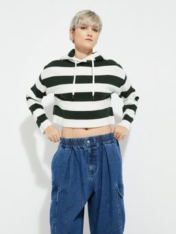 max - Green ALAYA F x URB_N Women Striped Boxy Fit Hoodie
