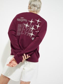 max - Maroon ALAYA F x URB_N Women Printed Oversized Sweatshirt