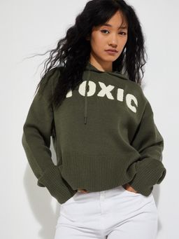 max - Green URB_N Women Printed Hooded Hoodie
