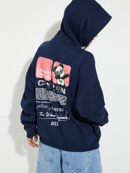 max - Blue URB_N Women Back Print Hooded Oversized Hoodie
