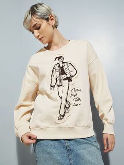 max - Cream ALAYA F x URB_N Women Printed Oversized Sweatshirt