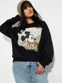 max - Black URB_N Women Mickey Print Oversized Sweatshirt