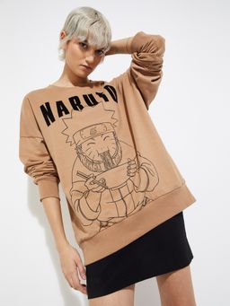 max - Brown ALAYA F x URB_N Women Naruto Print Oversized Sweatshirt