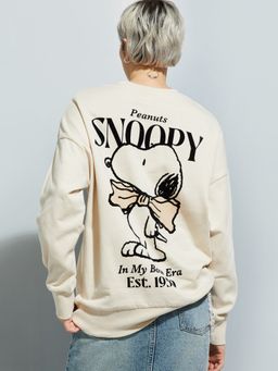 max - Beige ALAYA F x URB_N Women Snoopy Print Sweatshirt