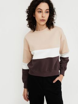 max - Beige Women Colour blocked Athleisure Sweatshirt