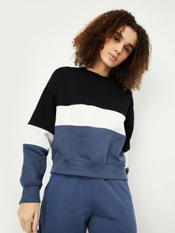 max - Black Women Colour blocked Athleisure Sweatshirt