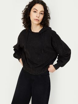 max - Grey Women Acid Washed Hooded Hoodie