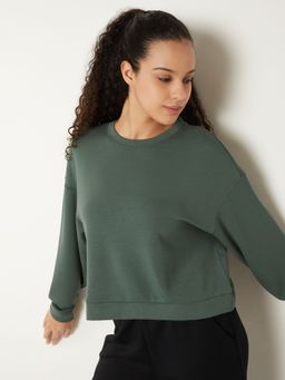 max - Green Women Solid Boxy Fit Sports Sweatshirt