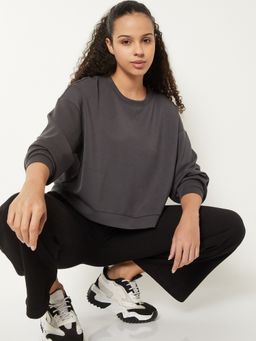 max - Grey Women Solid Boxy Fit Sports Sweatshirt