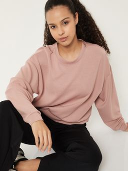 max - Peach Women Solid Boxy Fit Sports Sweatshirt
