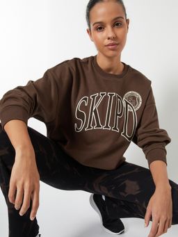 max - Brown Women Printed Boxy Fit Sweatshirt