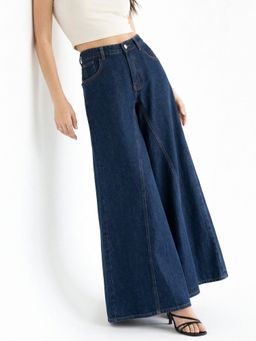 Outzidr - Navy Blue Ultra Wide Washed Denim