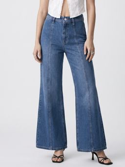 Outzidr - Blue Seam Detail Flared Jeans