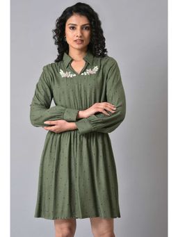 W - Green Solid Dress