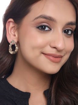 VIRAASI - Gold-Toned Contemporary Textured Antique Design Drop Earrings