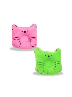 Chinmay Kids - Baby Soft Neck Support Red and Green Cat Face Pillows for Head Shaping (Pack of 2)