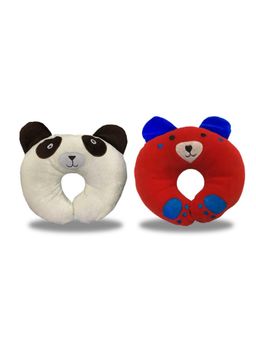 Chinmay Kids - Soft Grey and Red Pillows with U Shape Anti-Flat Sleeping Support (Pack of 2)