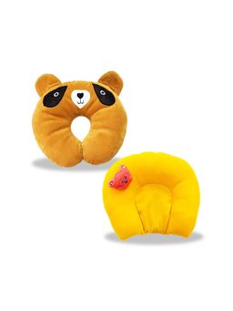 Chinmay Kids - Soft Brown and Green Pillows with U Shape Anti-Flat Sleeping Support (Pack of 2)
