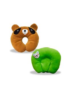 Chinmay Kids - Soft Green and Grey Pillows with U Shape Anti-Flat Sleeping Support (Pack of 2)