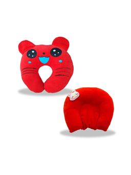 Chinmay Kids - Soft Red and Green Pillows with U Shape Anti-Flat Sleeping Support (Pack of 2)