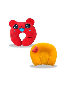 Chinmay Kids - Soft Blue and Red Pillows with U Shape Anti-Flat Sleeping Support (Pack of 2)