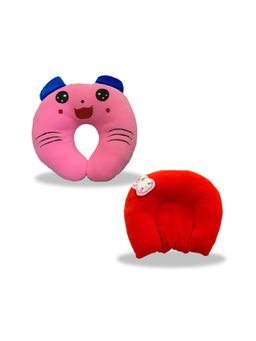 Chinmay Kids - Soft Pink and Red Pillows with U Shape Anti-Flat Sleeping Support (Pack of 2)