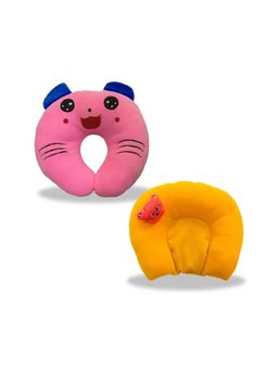 Chinmay Kids - Soft Yellow and Red Pillows with U Shape Anti-Flat Sleeping Support (Pack of 2)