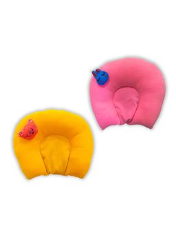 Chinmay Kids - Yellow and Pink Mustard Seeds Soft Cotton U Shape Neck Support Baby Pillows (Pack of 2)