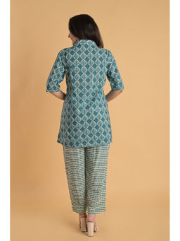 Do Dhaage - Indigo Cotton Printed Shirt & Pants (Set of 2)