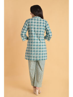 Do Dhaage - Indigo Cotton Geometric Print Co-ord (Set of 2)