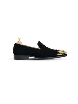 Vantier - Batista Suede Studded Slip On Black Loafers
