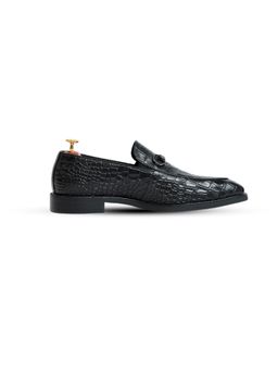 Vantier - La Cabot Horse Bit Croc Slip On Black Loafers