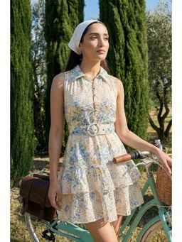 All Eyes On You - Blue Schiffli Tiered Mini Dress with Belt