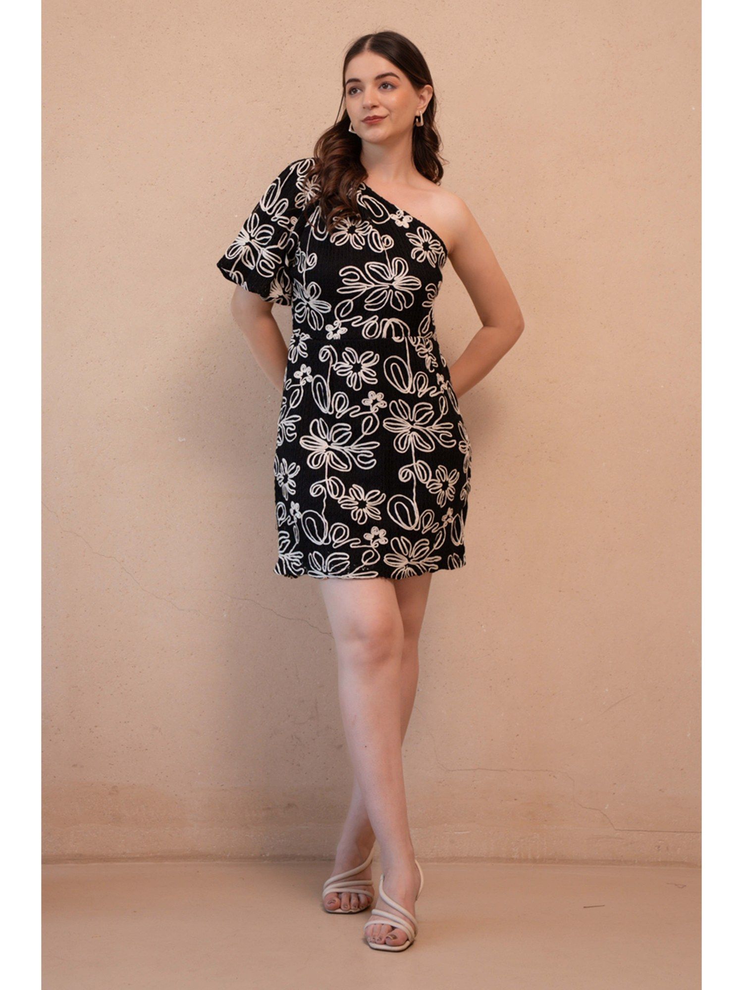AEOY Black One-Shoulder Mini Dress-picture-43