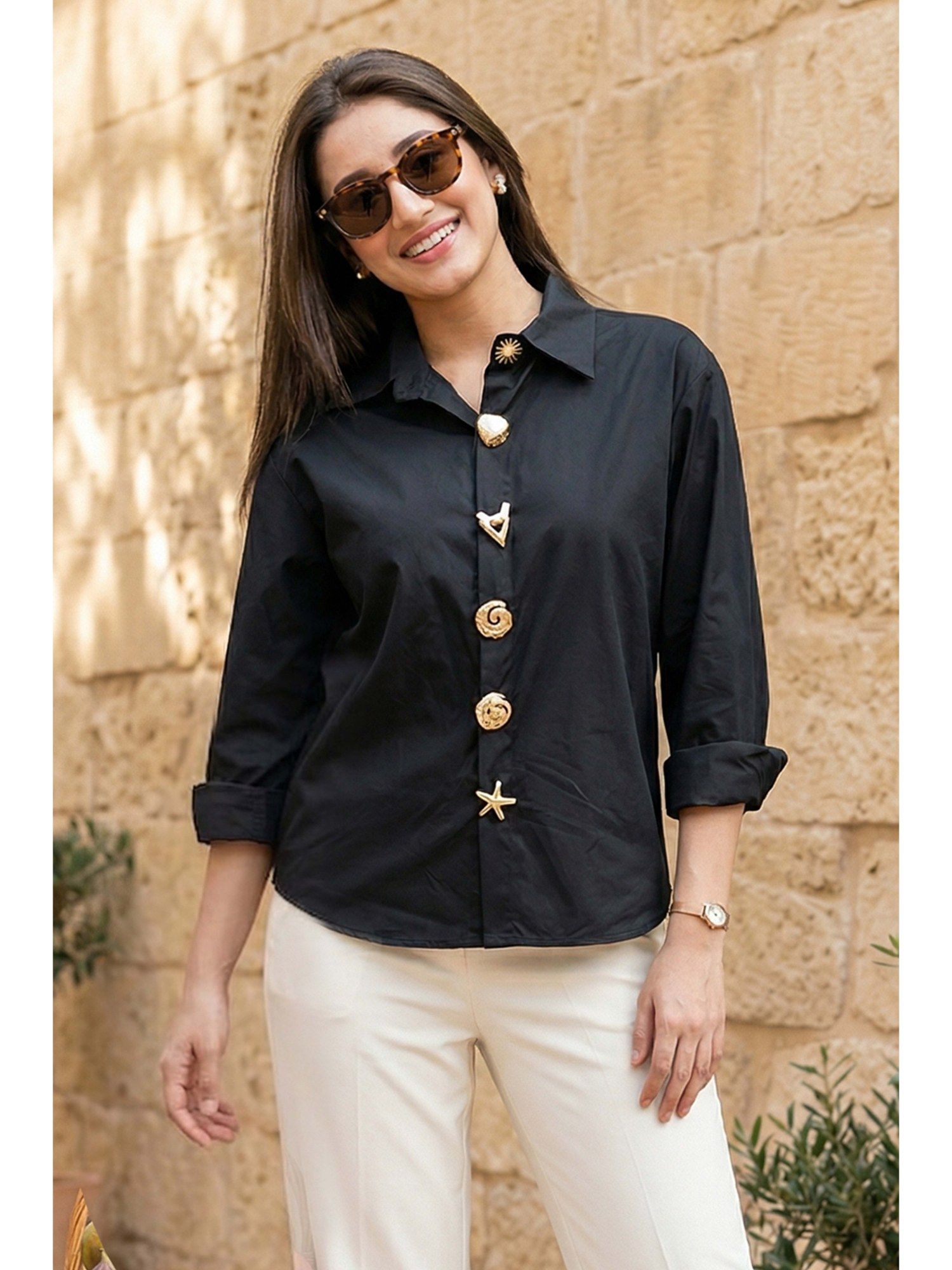 Black Detailed Cotton Shirt-image-5