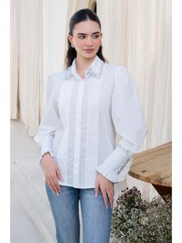 All Eyes On You - White Embellished Collar Shirt