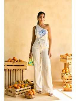 Lea Clothing - Off White Phool Striped Summer Pants