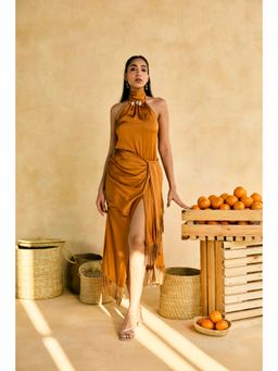 Lea Clothing - Kin Now Mustard Tassel Drape Skirt