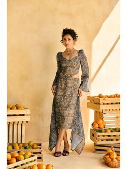 Lea Clothing - Black Mehfil Cascade Printed Asymmetric Skirt