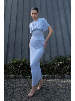 SOTBELLA - Ash Blue Ruched Drape Maxi Dress