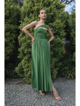 SOTBELLA - Green One-Shoulder Draped Evening Maxi