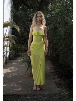 SOTBELLA - Lime Yellow Draped Maxi Dress
