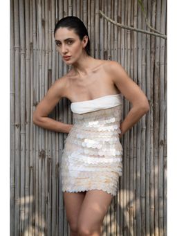 SOTBELLA - Ivory Strapless Sequin Mini Dress