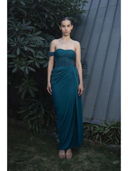 SOTBELLA - Teal Draped Strapless Maxi Dress