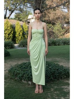 SOTBELLA - Sea Green Draped Slip Dress with Embellished Bodice