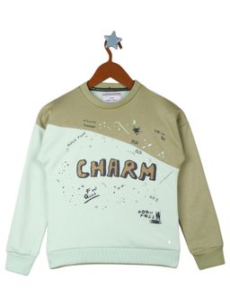 Monte Carlo - Girls Sky Blue and Brown Cotton Blend Printed Sweatshirt